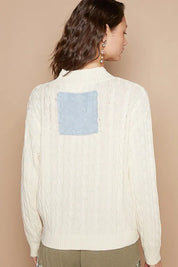 POL Cable-Knit Peace Patch Dropped Shoulder Sweater | Sweaters Daverri Fashions
