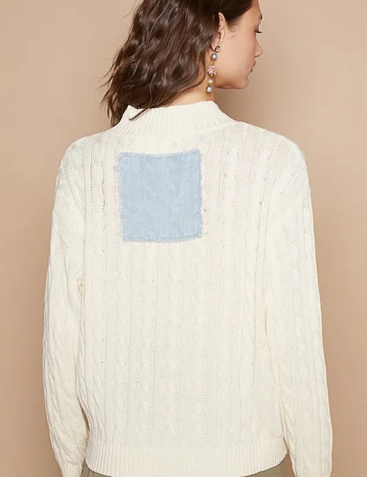 POL Cable-Knit Peace Patch Dropped Shoulder Sweater | Sweaters Daverri Fashions