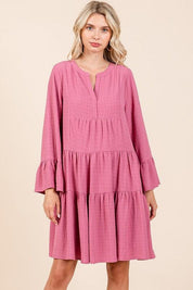 Rose Mittoshop Tiered Notched Flare Sleeve Dress | Daverri Fashions