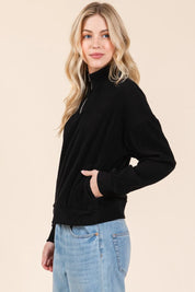 BOMBOM Quarter Zip Long Sleeve Sweatshirt with Pockets | Sweatshirts Daverri Fashions