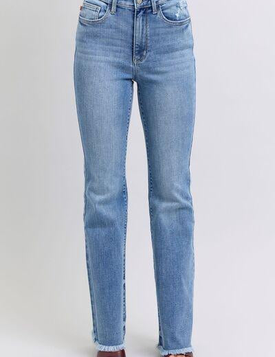 Medium Judy Blue Full Size Raw Hem High Rise Bootcut Jeans | Jeans Daverri Fashions