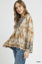 Umgee Floral Boho Blouse with Scalloped Hem | Daverri Fashions