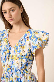 Mittoshop Floral V-Neck Cap Sleeve Mini Dress | Mini Dresses Daverri Fashions