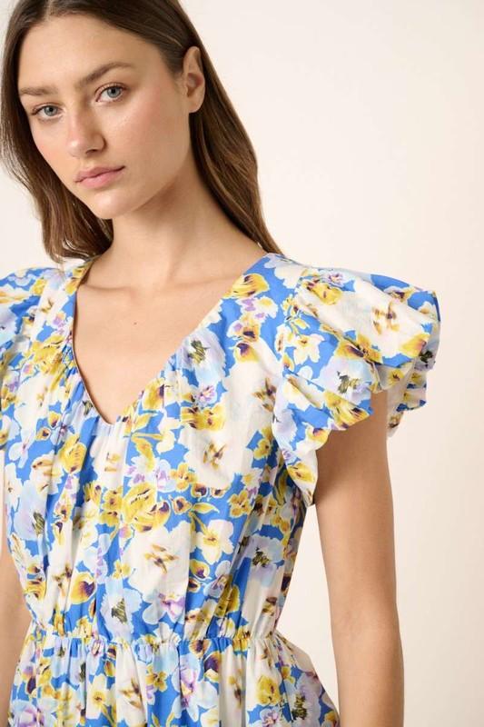 Mittoshop Floral V-Neck Cap Sleeve Mini Dress | Mini Dresses Daverri Fashions