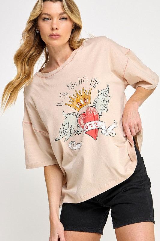 SAGE+FIG Love-Inpired Graphic Oversized T-Shirt | T-Shirts Daverri Fashions