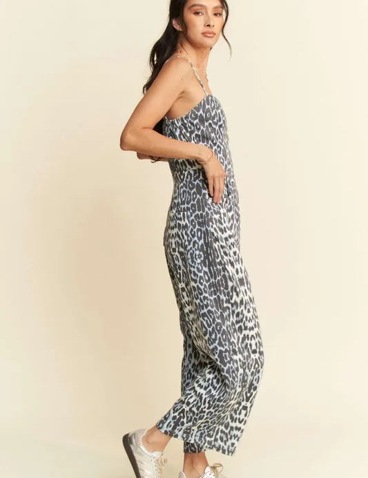Davi & Dani Leopard Spaghetti Straps Wide Leg Jumpsuit | Jumpsuits Daverri Fashions