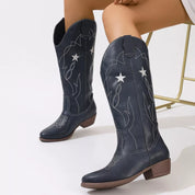 Navy Blue Western Star Embroidered Cowboy Boots | Boots Daverri Fashions