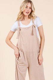 BOMBOM Wide Leg Ribbed Overalls with Pockets | Overalls Daverri Fashions