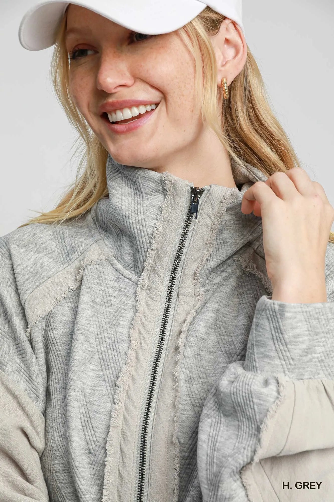 Umgee Two-Way Jacquard Zip-Up Jacket | Daverri Fashions