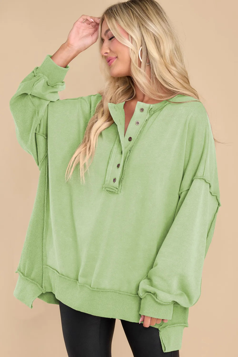 Exposed Seam Long Sleeve Sweatshirt | Sweatshirts Daverri Fashions