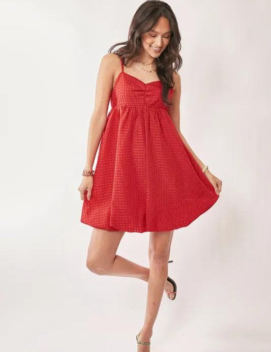 Red Davi & Dani Textured Sweetheart Neckline Bubble Hem Dress | Mini Dresses Daverri Fashions