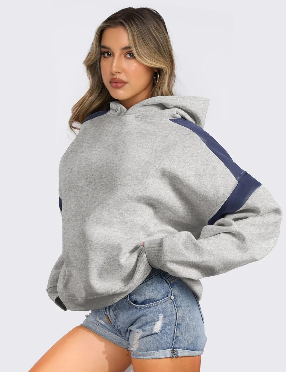 Contrast Dropped Shoulder Long Sleeve Hoodie | Sweatshirts Daverri Fashions