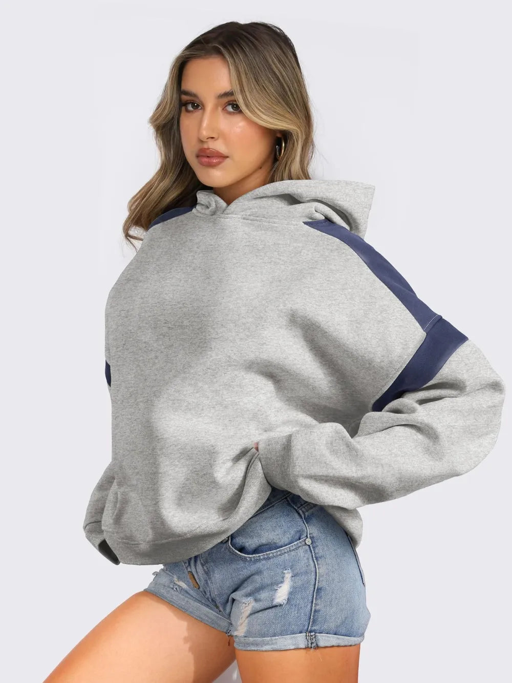 Contrast Dropped Shoulder Long Sleeve Hoodie | Sweatshirts Daverri Fashions
