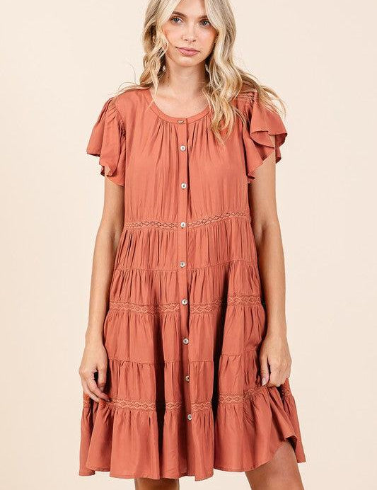 Mittoshop Lace Detail Ruffled Button Down Tiered Dress | Daverri Fashions