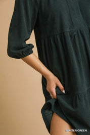 Umgee Tiered Johnny Collar Balloon Sleeve Dress | Mini Dresses Daverri Fashions
