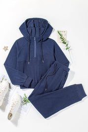 Drawstring Half Zip Hoodie and Joggers Active Set | Loungewear Sets Daverri Fashions