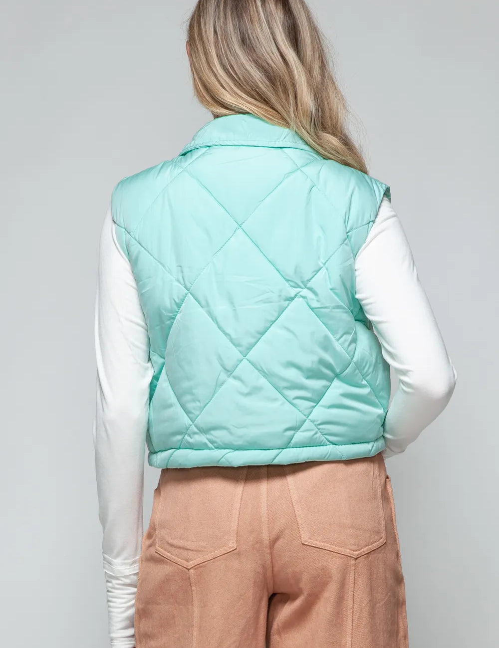 Snobbish Snap Down Quilted Crop Vest | Vest Jackets Daverri Fashions