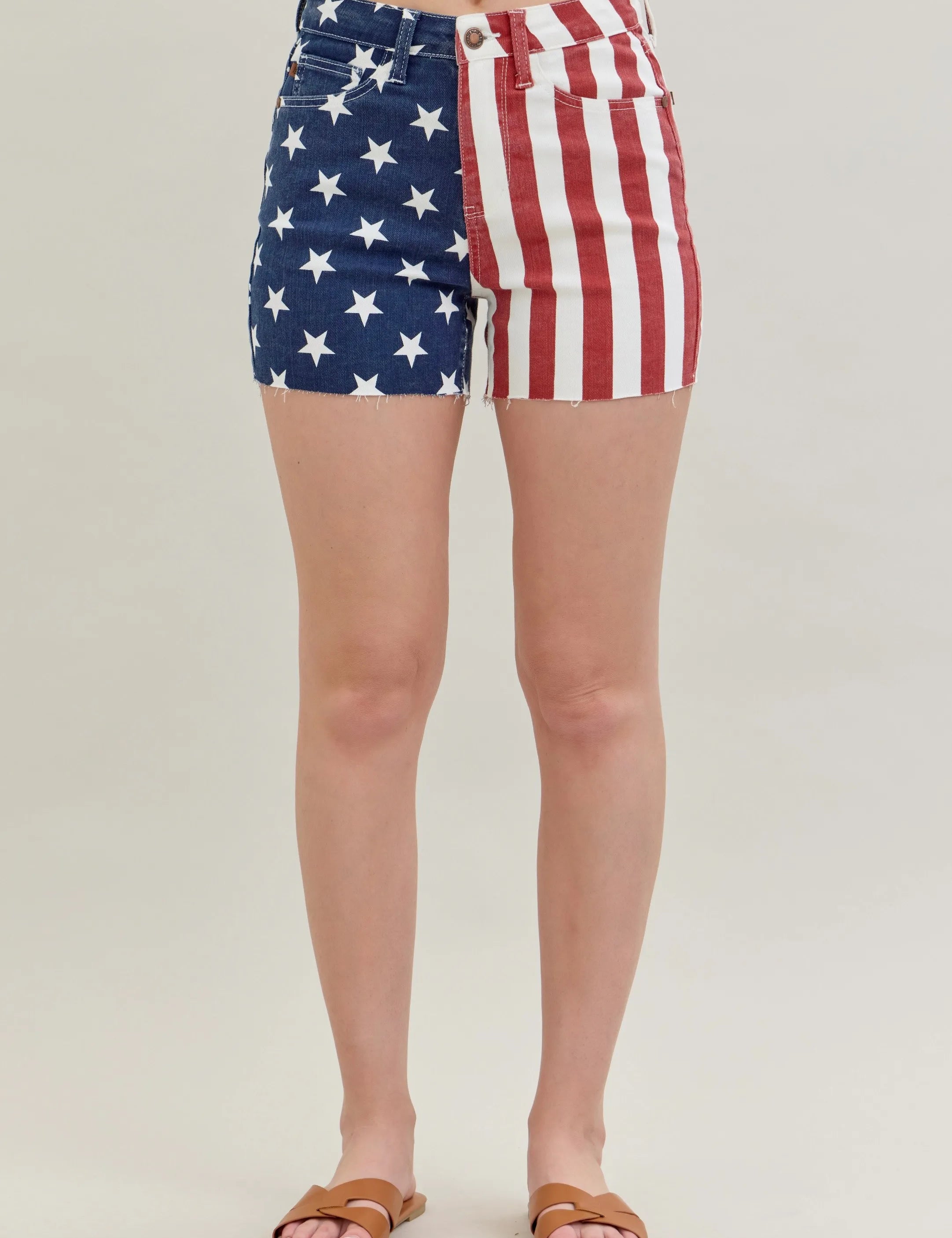PRINT Judy Blue Full Size High Waist Americana Flag Fray Hem Shorts Plus Size | Denim Shorts Daverri Fashions