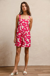 BiBi Floral Prints Tuck Detail Short Overall With Pockets | Overalls Daverri Fashions