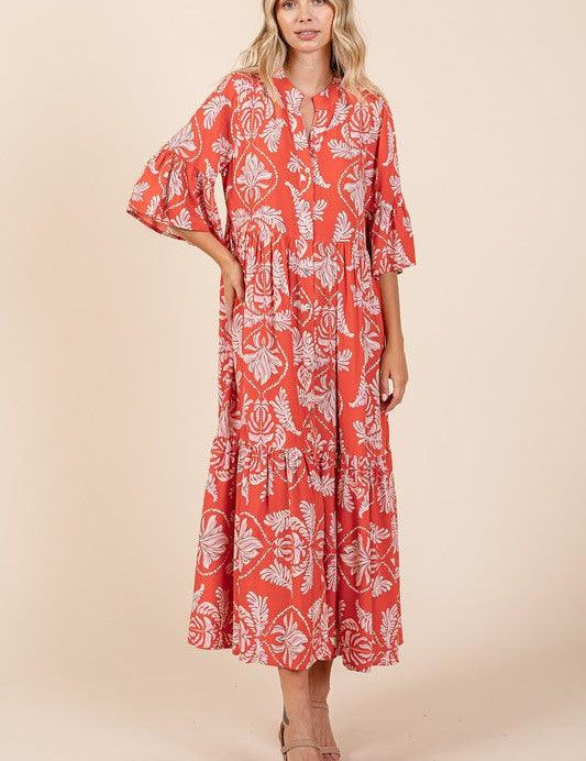 Mittoshop Abstract Leaf Print Tiered Ruffle Dress | Daverri Fashions