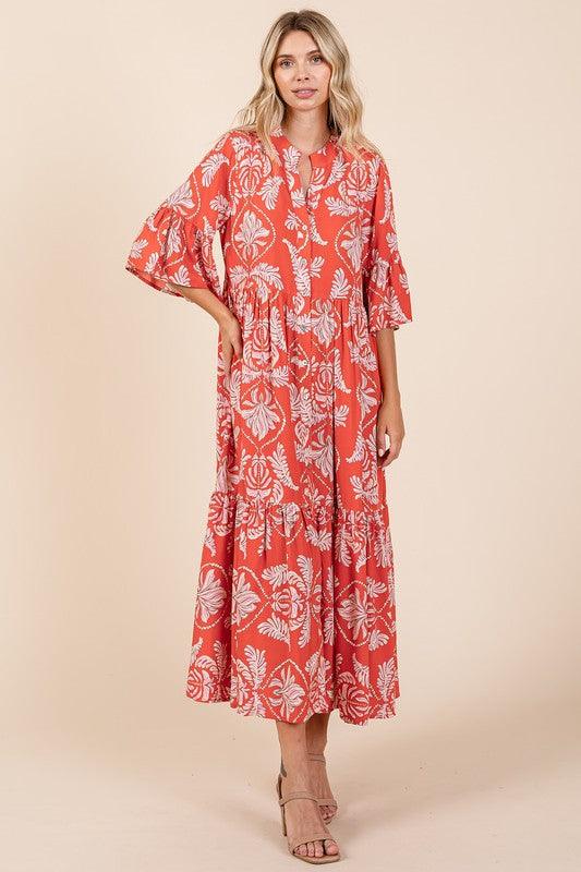 Mittoshop Abstract Leaf Print Tiered Ruffle Dress | Daverri Fashions