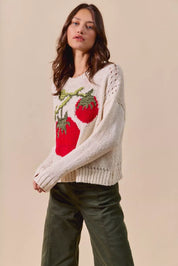 SO ME Vegetable Round Neck Long Sleeve Sweater | Sweaters Daverri Fashions