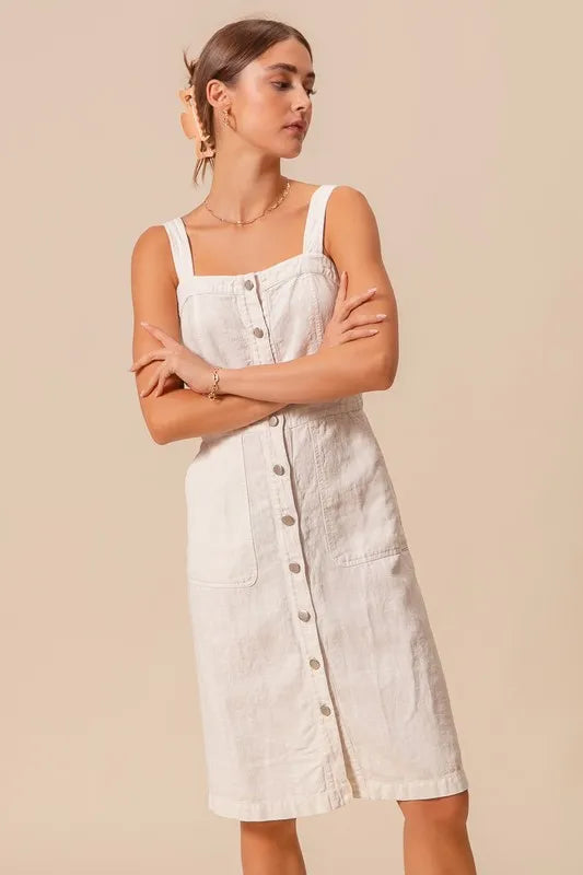 SO ME Button Down Pocket Front Pinafore Dress | Daverri Fashions
