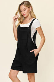Double Take Full Size Textured Shortalls | Shortalls Daverri Fashions