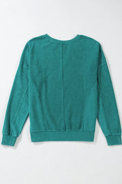 Notched Drop Shoulder Long Sleeve Sweatshirt | Sweatshirts Daverri Fashions