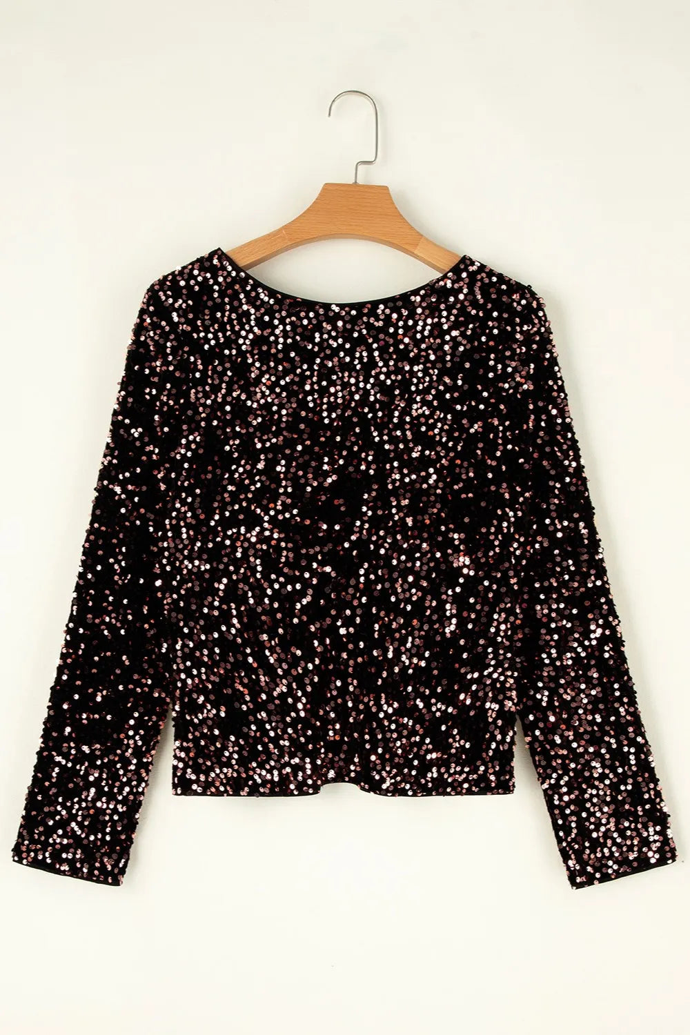 Sequin Round Neck Long Sleeve Blouse | Blouses Daverri Fashions