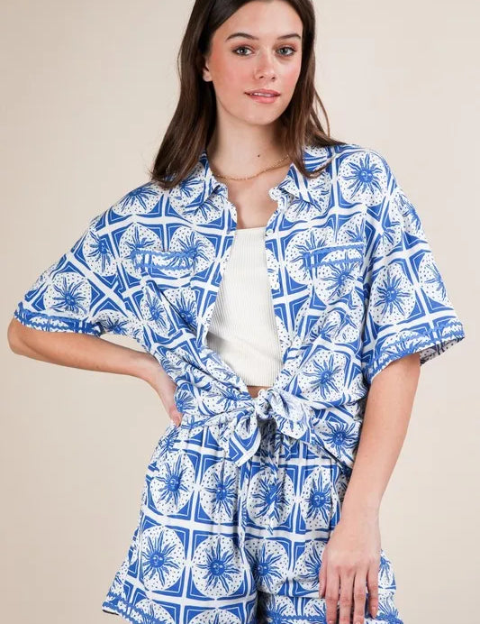 VERY J Tropical Printed Shirt Top and Shorts Set | Outfit Sets Daverri Fashions