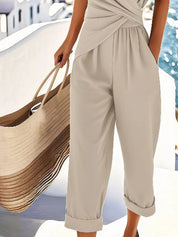 Full Size Surplice Short Sleeve Top and Pants Set Plus Size | Outfit Sets Daverri Fashions