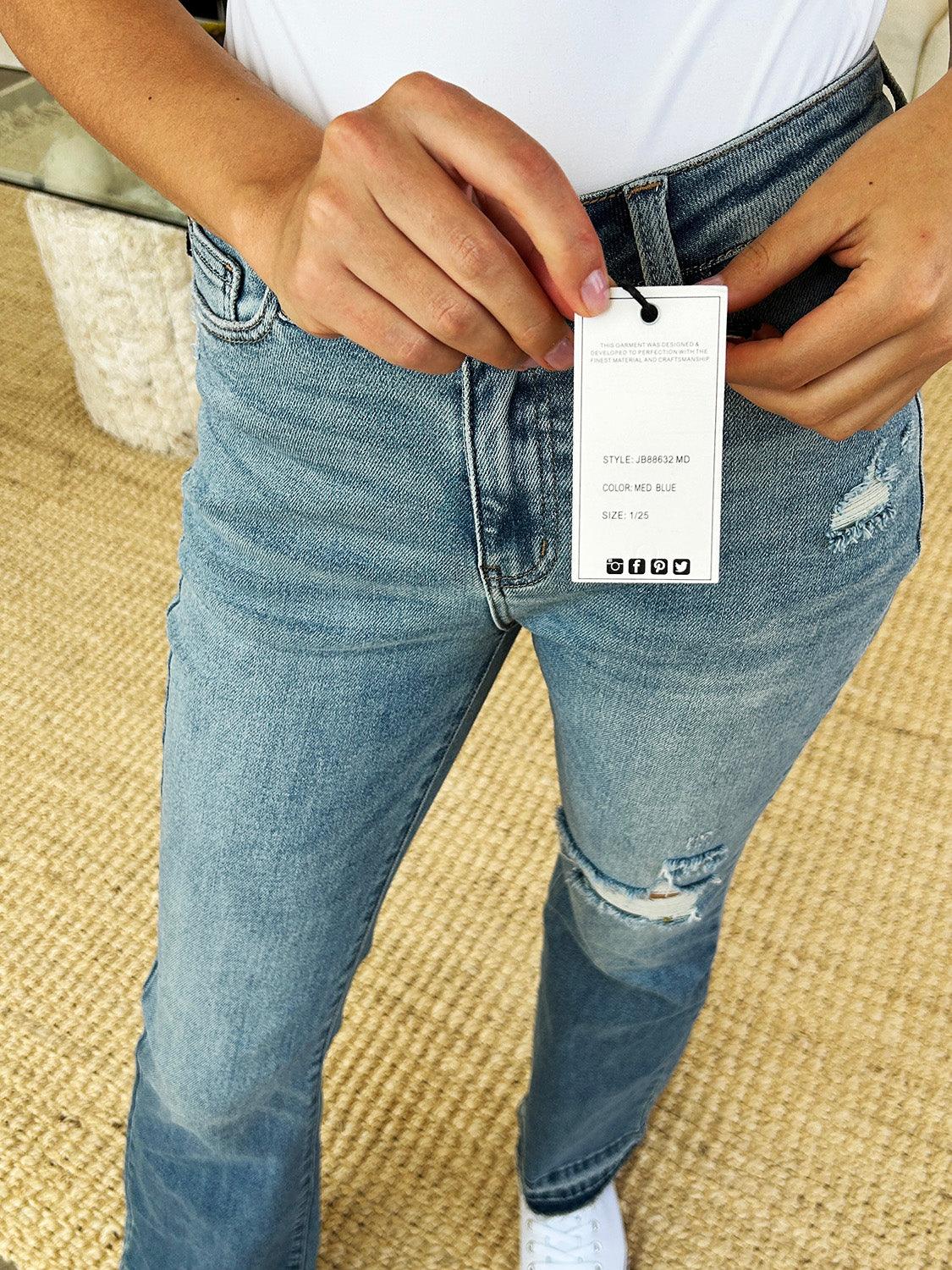 Judy Blue Full Size Mid Rise Destroyed Hem Distressed Jeans | Jeans Daverri Fashions