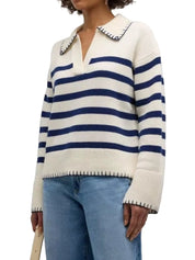 Striped Johnny Collar Sweater | Sweaters Daverri Fashions