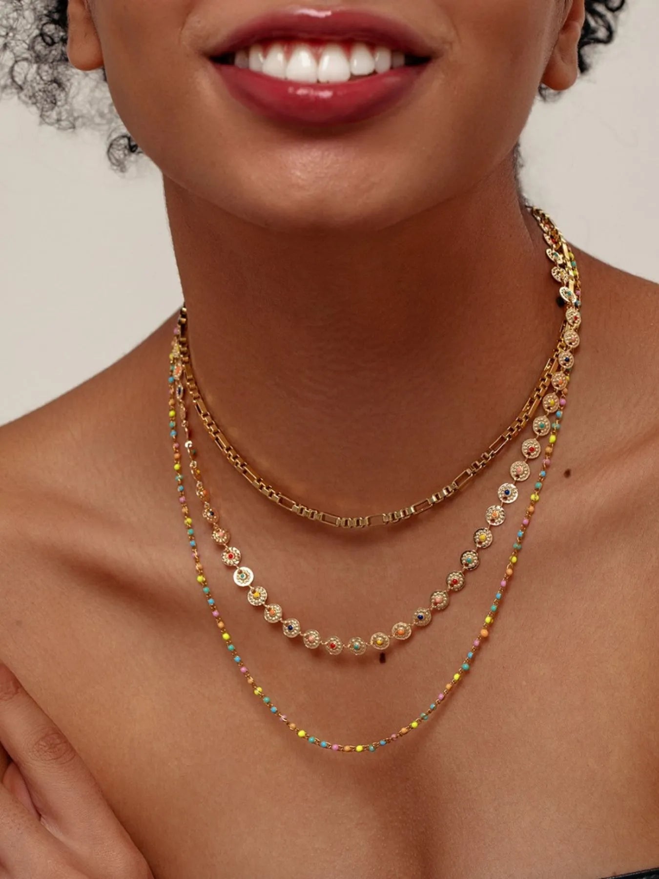 18K Gold-Plated Layered Resin Bead Necklace | Necklaces Daverri Fashions