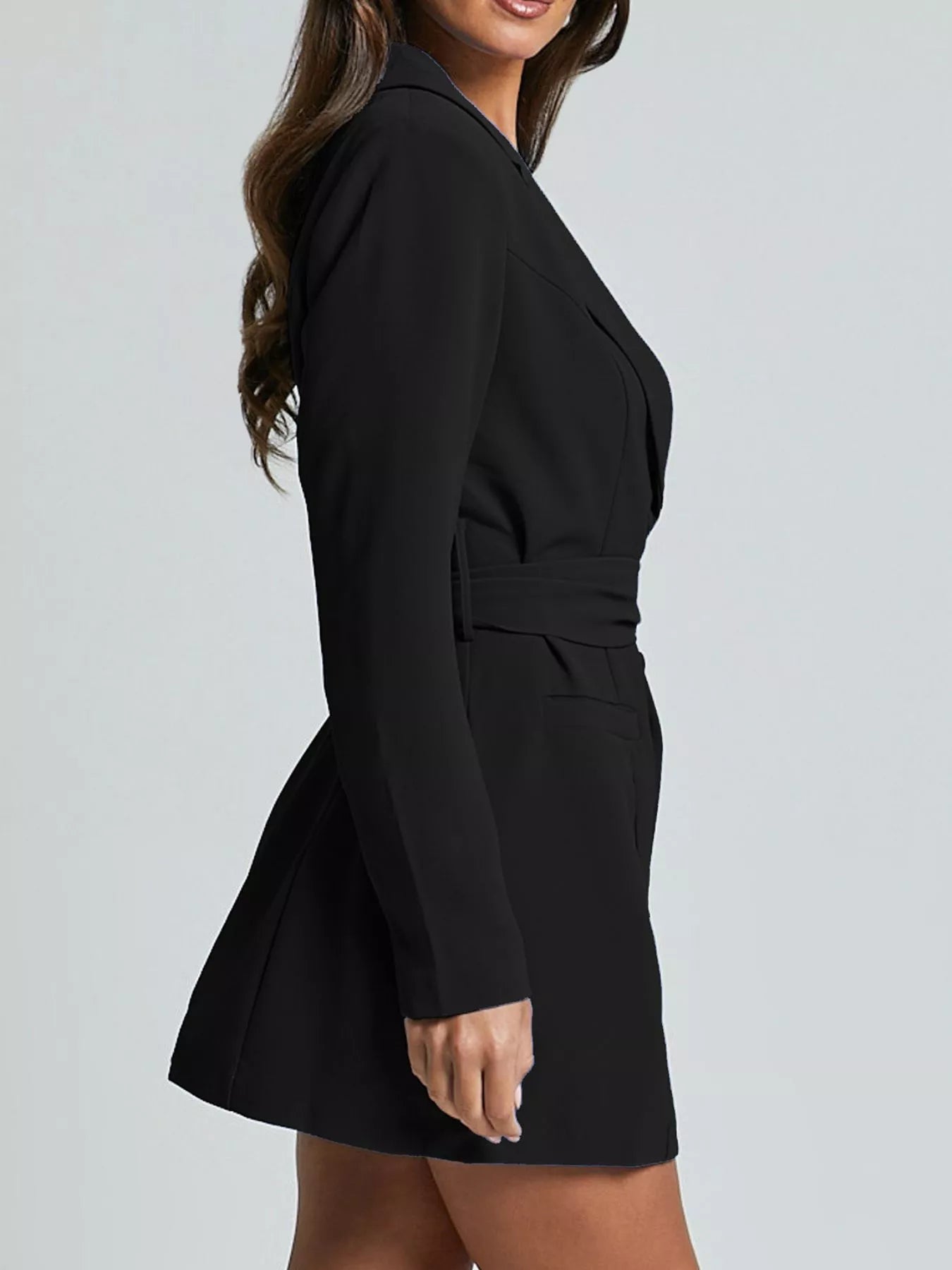 Lapel Collar Tie Waist Mini Blazer Dress | Mini Dresses Daverri Fashions