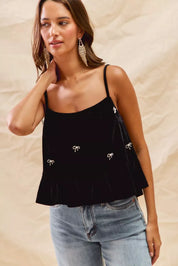 SO ME Holiday Velvet Ribbon Rhinestone Christmas Top | Tops Daverri Fashions