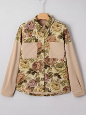 Floral Waffle Knit Patchwork Chest Pockets Buttoned Jacket | Jackets Daverri Fashions