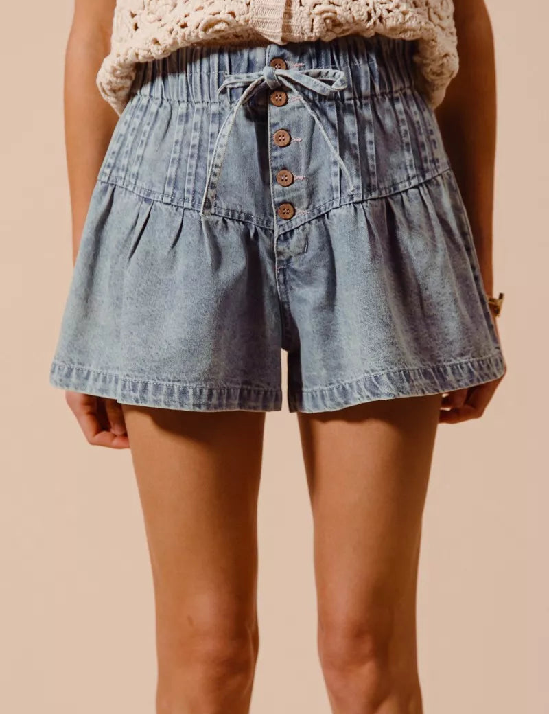 SO ME Flared Denim Shorts with Elasticized Waist | Denim Shorts Daverri Fashions