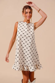 SO ME Texture Bow Printed Mini Ruffle Dress | Daverri Fashions