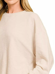 Zenana Slub Long Sleeve Top and Shorts Set | Loungewear Sets Daverri Fashions