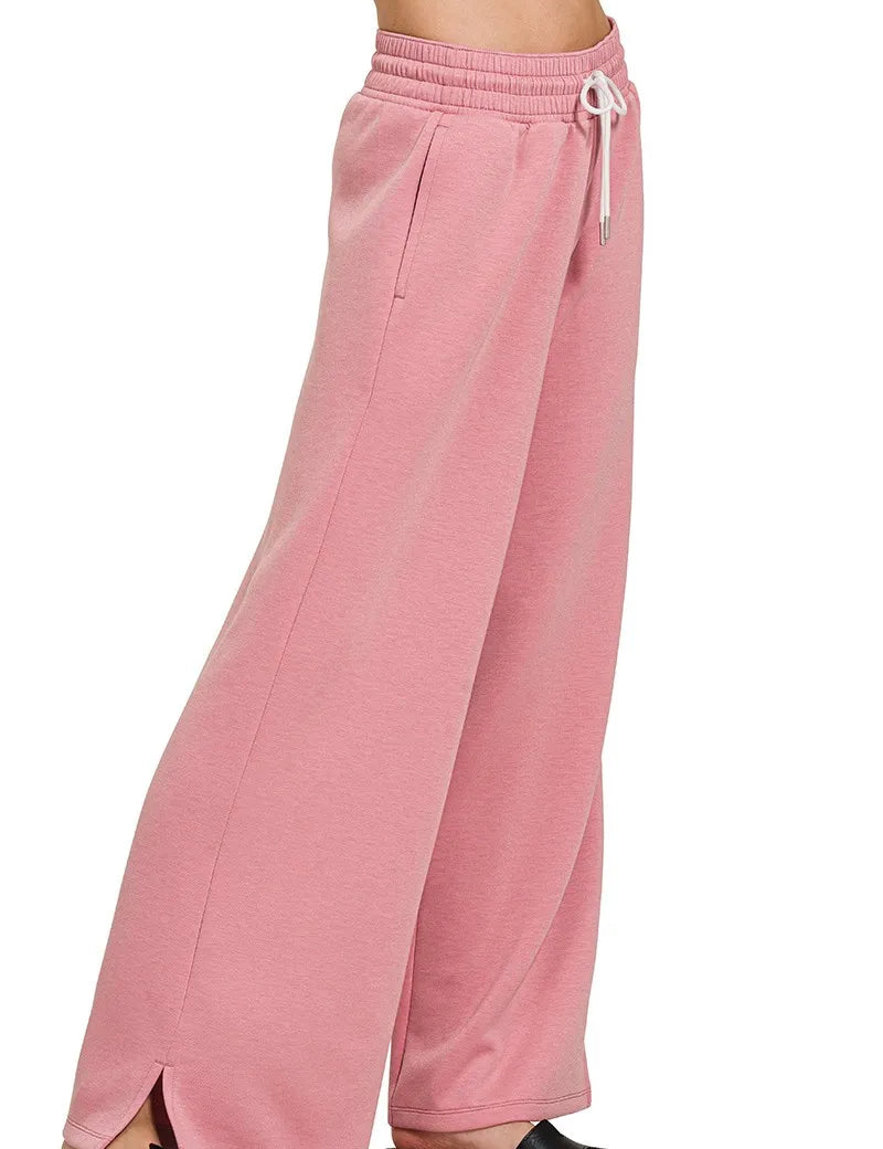 Zenana Scuba Drawstring Pants Lt Rose | Loungewear Bottoms Daverri Fashions