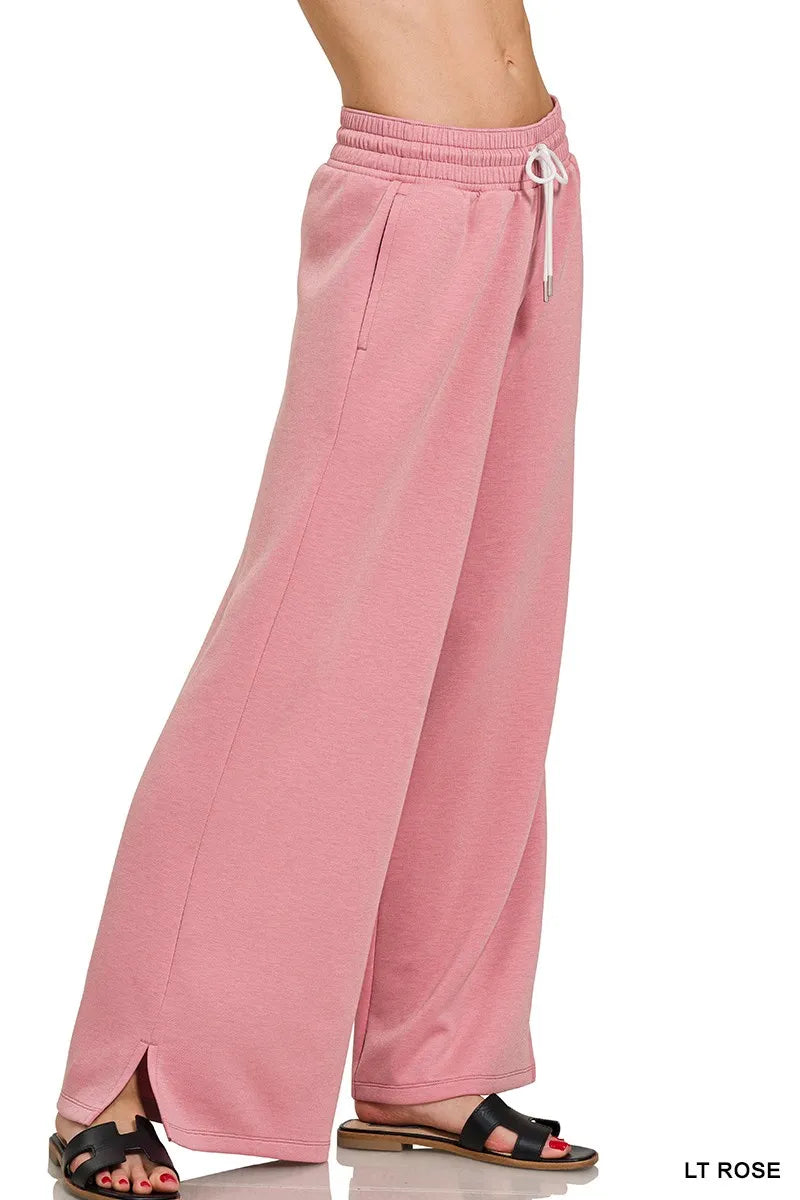 Zenana Scuba Drawstring Pants Lt Rose | Loungewear Bottoms Daverri Fashions