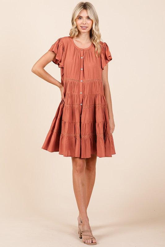 Mittoshop Lace Detail Ruffled Button Down Tiered Dress | Daverri Fashions