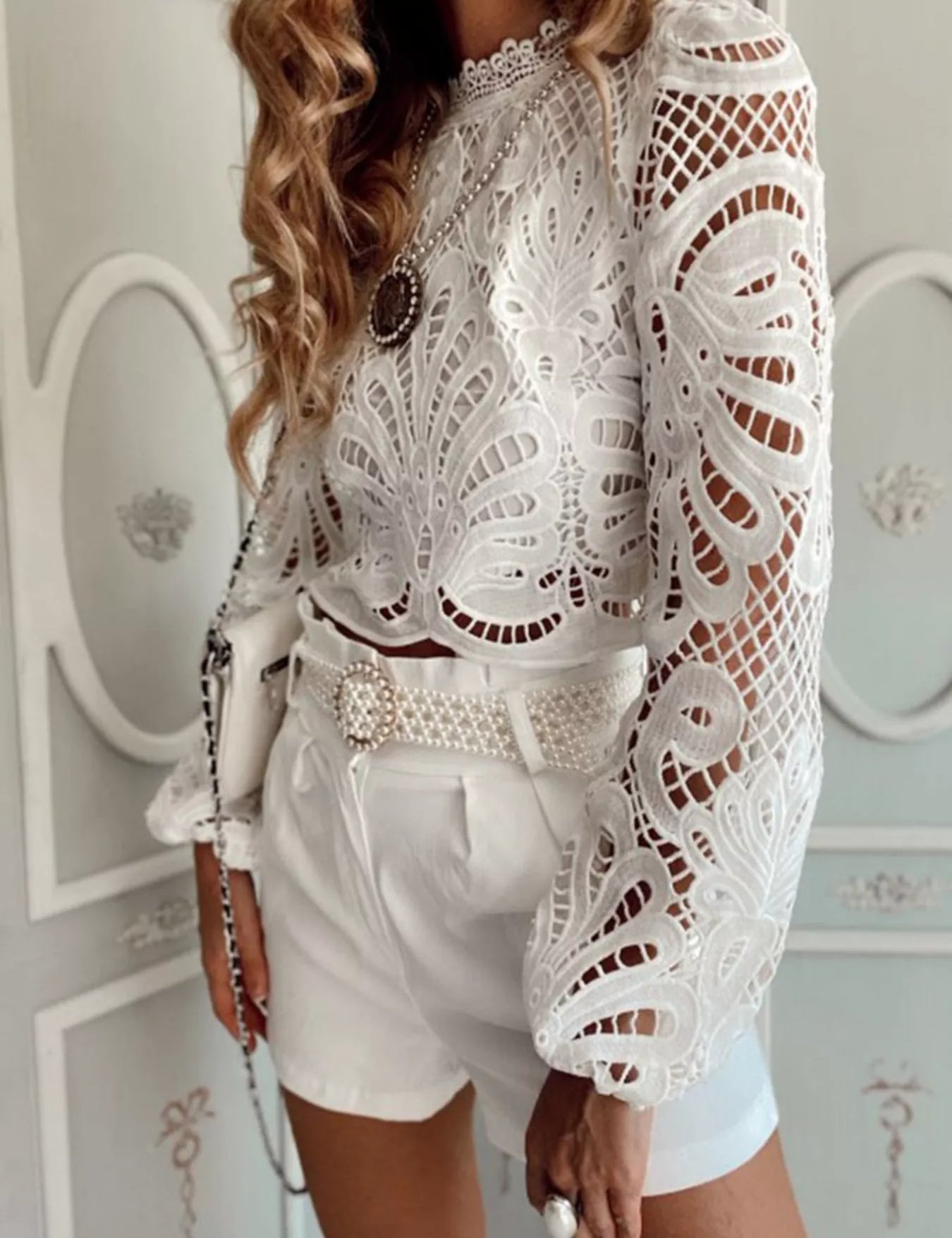 Lace Crochet Long Sleeve Blouse | Blouses Daverri Fashions