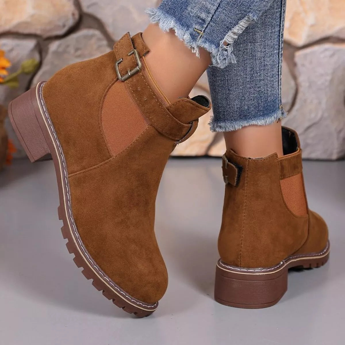 Camel Round Toe Block Heels Boots | Boots Daverri Fashions