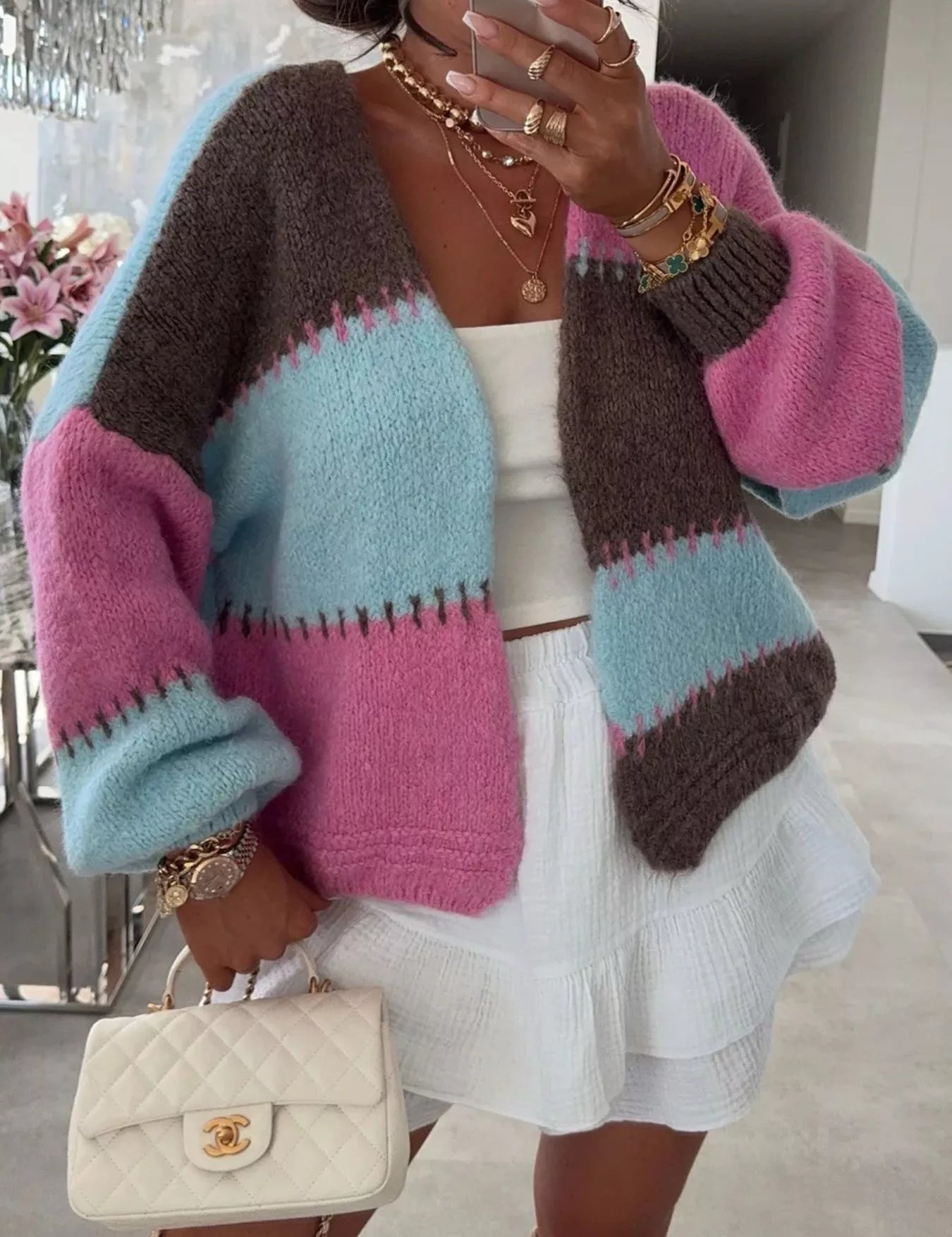 Color Block Open Front Cardigan | Cardigans Daverri Fashions