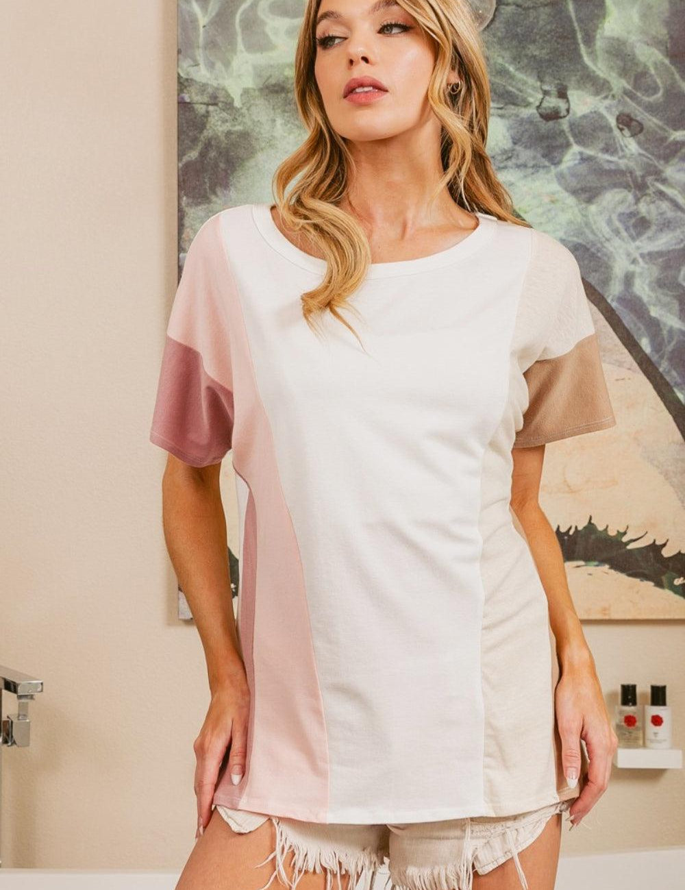 Rose Blush Ivo Oys BiBi Color Block Short Sleeve T-Shirt | T-Shirts Daverri Fashions