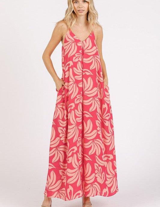 Mittoshop Printed V-Neck Maxi Cami Dress with Pockets | Daverri Fashions