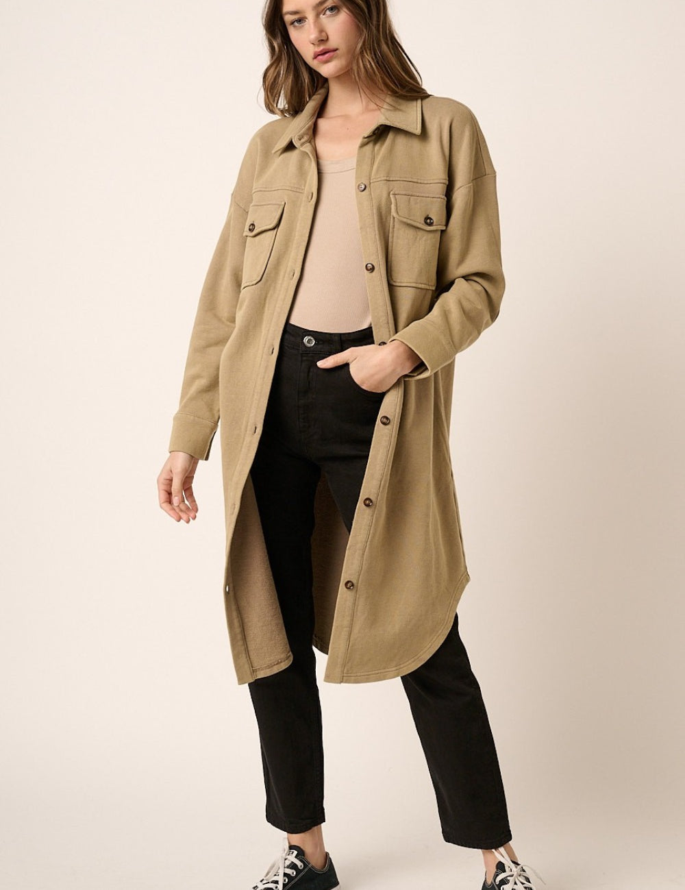 Mittoshop Acid Wash French Terry Longline Shacket | Shackets Daverri Fashions